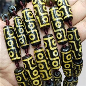 Tibetan Agate Rice Beads Yellow Evil Eye Black, approx 14-40mm, 8pcs per st [GA3168]