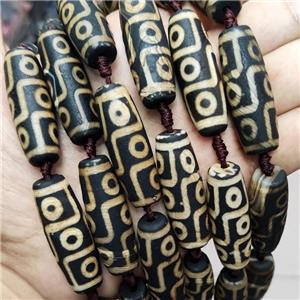 Tibetan Style Agate Rice Beads Yellow Evil Eye Black, approx 14-40mm, 8pcs per st [GA3169]