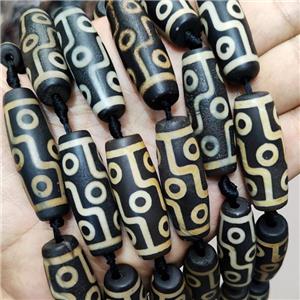 Tibetan Agate Barrel Beads Evil Eye Black, approx 14-40mm, 8pcs per st [GA3173]