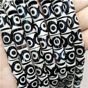 Tibetan Style Agate Tube Beads Evil Eye White Black, approx 10-14mm, 24pcs per st [GA3175]
