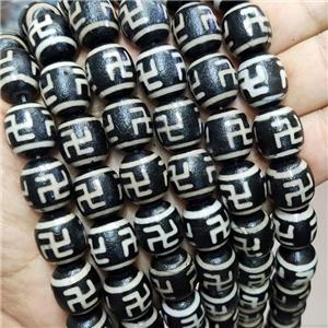 Tibetan Style Agate Buddhist Beads Barrel Black, approx 14-16mm, 22pcs per st [GA3179]