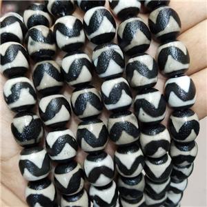 Tibetan Agate Barrel Beads Wave White Black, approx 14-16mm, 22pcs per st [GA3180]