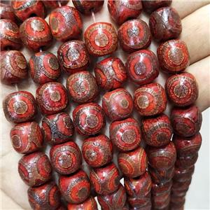 Tibetan Agate Barrel Beads Evil Eye Red, approx 14mm, 25pcs per st [GA3181]