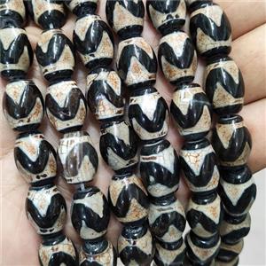 Tibetan Agate Barrel Beads Wave White Black, approx 12-16mm, 22pcs per st [GA3184]