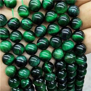 Natural Tiger Eye Stone Beads Green Dye Smooth Round, approx 10mm dia [GA3194-10MM]