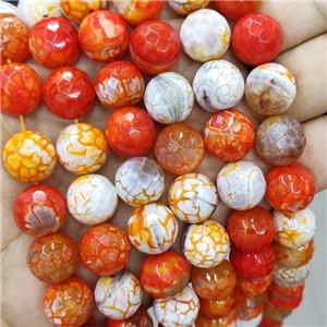 Orange Veins Agate Beads Dye Faceted Round, approx 14mm dia [GA3195]