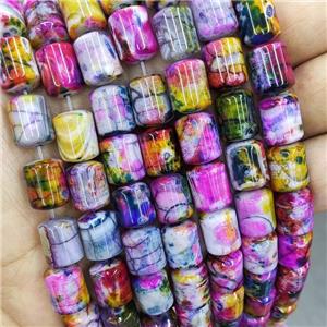 Natural Agate Beads Fire Heated Tube Multicolor Dye, approx 10x14mm [GA3199]