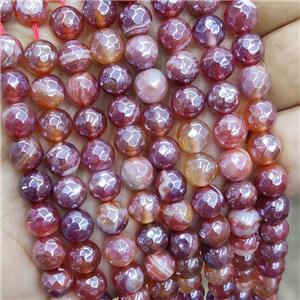 Red Stripe Agate Beads Bands Faceted Round Electroplated, approx 8mm dia [GA3219-8MM]