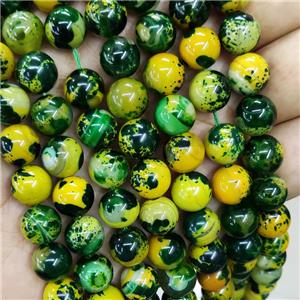 Natural Agate Beads Yellow Green Dye Smooth Round, approx 10mm dia [GA3231-10MM]