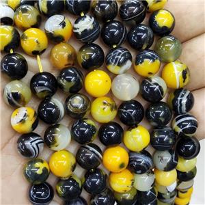 Natural Agate Beads Yellow Black Dye Smooth Round, approx 10mm dia [GA3232-10MM]