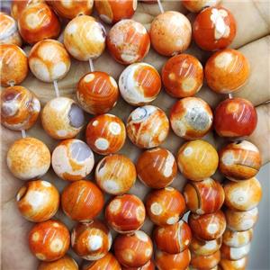 Natural Fire Agate Beads Orange Dye Smooth Round, approx 14mm dia [GA3234]
