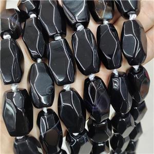 Natural Agate Barrel Beads Black Dye Faceted, approx 15-30mm, 12pcs per st [GA3238]