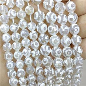 White Tibetan Agate Beads Faceted Round Evil Eye Electroplated, approx 10mm dia [GA3264-10MM]