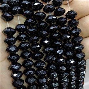 Black Onyx Agate Rondelle Beads Faceted, approx 8-12mm [GA3267]