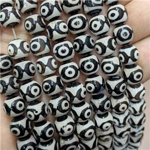 Tibetan Agate Beads Black Smooth Round Evil Eye, approx 10mm dia, 35pcs per st [GA3289]
