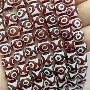 Tibetan Agate Beads Red Smooth Round Evil Eye, approx 10mm dia, 35pcs per st [GA3292]