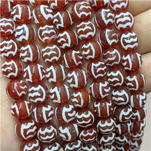 Tibetan Agate Beads Red Smooth Round, approx 10mm dia, 35pcs per st [GA3293]