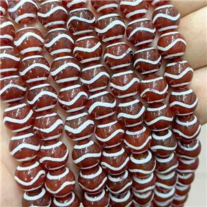 Tibetan Agate Beads Red Smooth Round Wave, approx 10mm dia, 35pcs per st [GA3297]