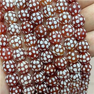 Tibetan Agate Beads Red Smooth Round Spot, approx 10mm dia, 35pcs per st [GA3299]