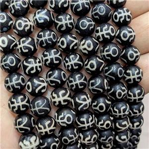Tibetan Agate Beads Black Round, approx 10mm dia [GA3300]