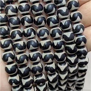 Tibetan Agate Beads Black Round Wave, approx 10mm dia [GA3301]