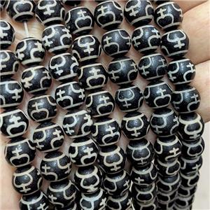 Tibetan Agate Beads Black Round, approx 10mm dia [GA3302]