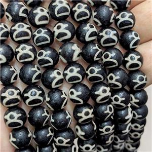 Tibetan Agate Beads Black Round, approx 10mm dia [GA3303]