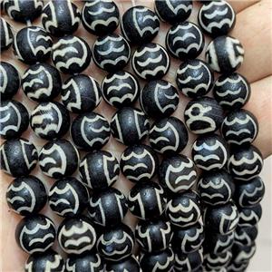 Tibetan Agate Beads Black Round, approx 10mm dia [GA3304]