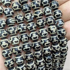 Tibetan Agate Beads Black Round, approx 10mm dia [GA3307]