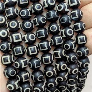 Tibetan Agate Beads Black Round, approx 10mm dia [GA3308]