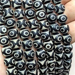 Tibetan Agate Beads Black Round Evil Eye, approx 10mm dia [GA3310]