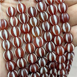 Tibetan Agate Beads Red Round Pumpkin, approx 10mm dia [GA3311]