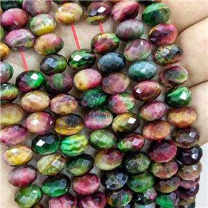 Natural Tiger Eye Stone Beads Faceted Rondelle Multicolor Dye, approx 8mm [GA3331-8MM]