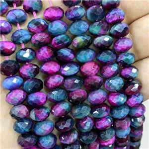 Natural Tiger Eye Stone Beads Faceted Rondelle Multicolor Dye, approx 10mm [GA3332-10MM]