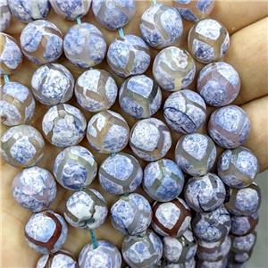 Tibetan Agate Beads Faceted Round Blue Dye B-Grade, approx 12mm dia [GA3335]