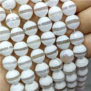 Tibetan Agate Beads Faceted Round White Dye B-Grade, approx 12mm dia [GA3336]