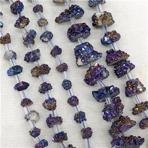 Natural Druzy Quartz Cluster Beads Blue Electroplated, approx 8-12mm [GA3345-S]