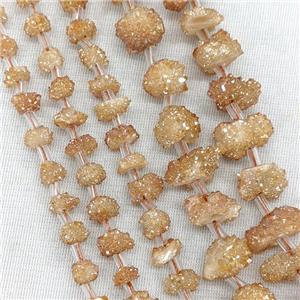 Natural Druzy Quartz Cluster Beads Champagne Electroplated, approx 8-12mm [GA3346-S]