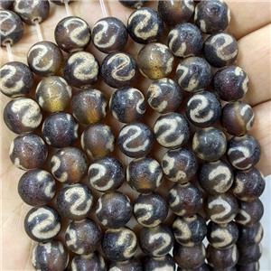 Tibetan Agate Round Beads Coffee Matte, approx 10mm [GA3349]