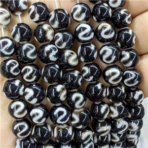 Tibetan Agate Round Beads Black Smooth, approx 10mm [GA3353]