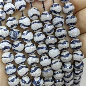 Tibetan Agate Beads Wave Faceted Round Electroplated, approx 10mm dia [GA3354-10MM]