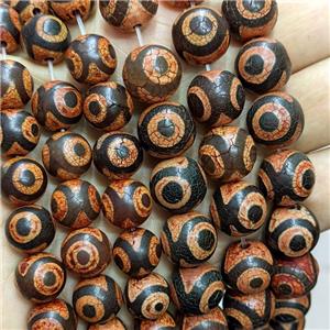 Tibetan Agate Round Beads Fired Evil Eye Orange Dye, approx 12mm dia, 28pcs per st [GA3366-12MM]