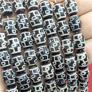 Tibetan Agate Barrel Beads Evil Eye Black, approx 10-14mm, 25pcs per st [GA3397]