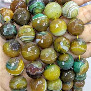 Natural Stripe Agate Beads Banded Olive Dye Faceted Round, approx 20mm, 20pcs per st [GA3423]