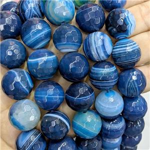 Natural Stripe Agate Beads Banded Blue Dye Faceted Round, approx 20mm, 20pcs per st [GA3425]