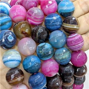 Natural Stripe Agate Beads Banded Mixed Color Dye Faceted Round, approx 20mm, 20pcs per st [GA3426]
