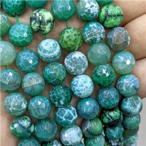 Natural Dragon Veins Agate Beads Fired Faceted Round Green Dye, approx 14mm [GA3450]