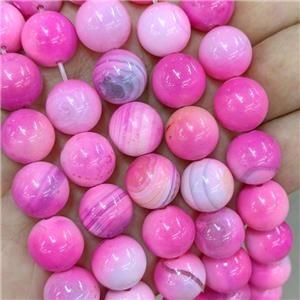 Natural Stripe Agate Beads Hotpink Dye Smooth Round, approx 14mm [GA3454]