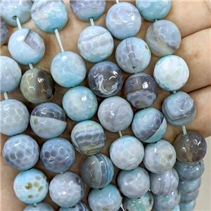 Fire Agate Beads Grayblue Faceted Round, approx 14mm [GA3479]