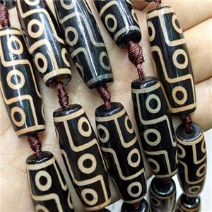 Tibetan Agate Rice Beads Black Yellow Eye, approx 14-40mm, 8pcs per st [GA3488]